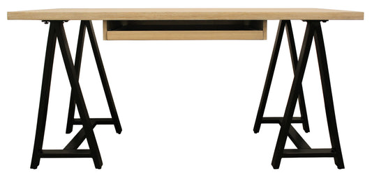 60" Ivory And Black Oak Solid Wood Executive Desk