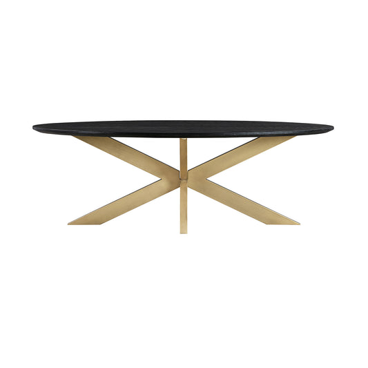 24" Black And Brass Solid Wood And Metal Oval Coffee Table