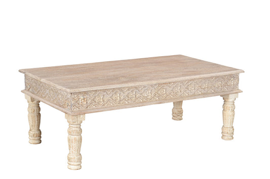 51" White Solid Wood Distressed Coffee Table