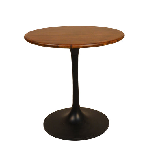 30" Brown and Black Rounded Solid Wood and Iron Pedestal Base Dining Table