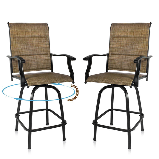Set Of Two 51" Brown Metal Indoor Outdoor Bar Height Chairs With Footrest