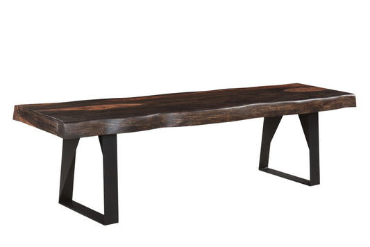 68" Dark Brown and Black Solid Wood Dining Bench