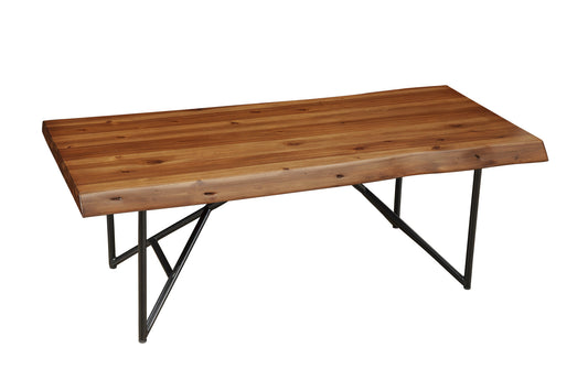 50" Brown And Black Solid Wood And Metal Coffee Table