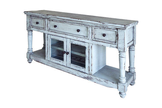 70" Solid Wood Open shelving Distressed TV Stand - Blue